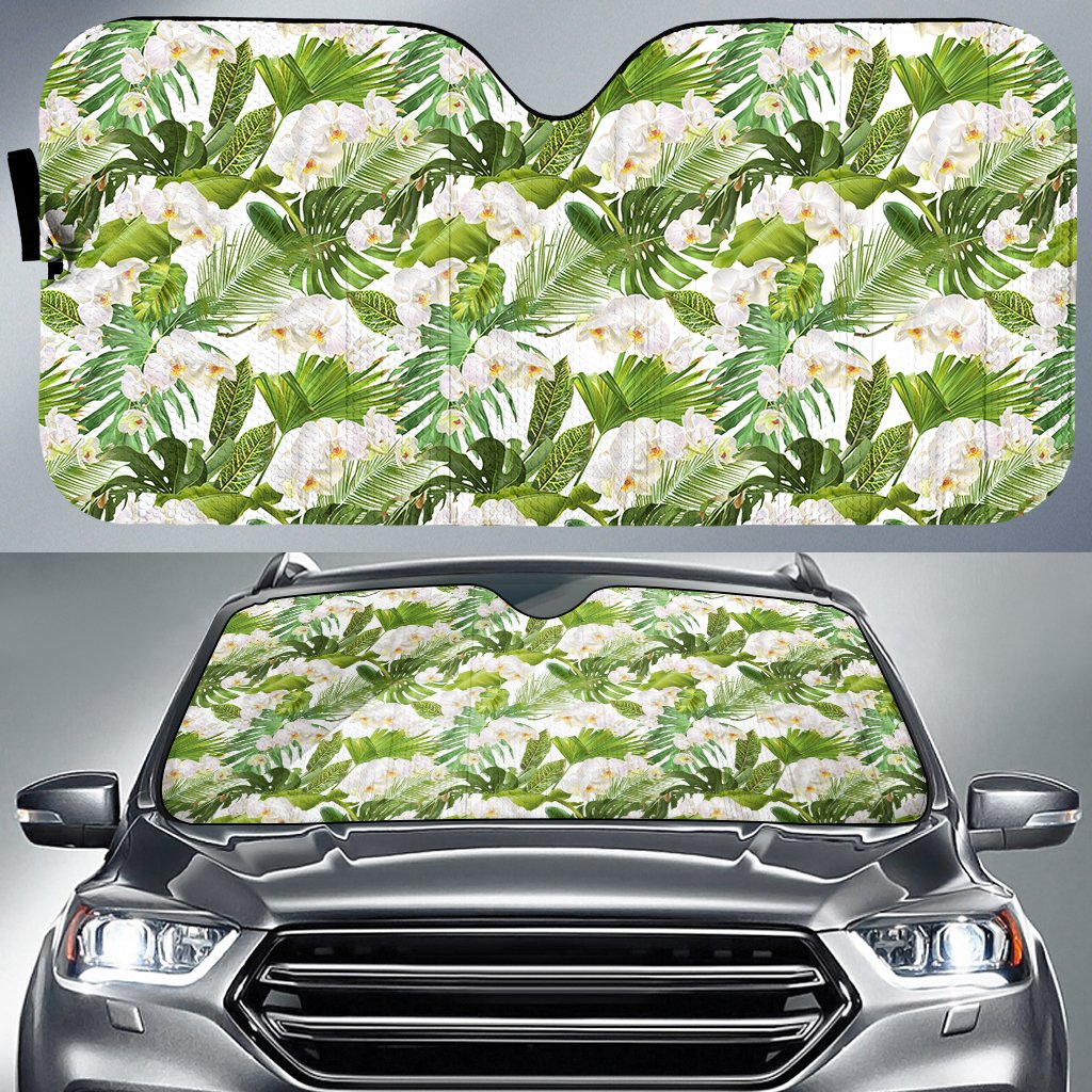 Tropical Plumeria White Hawaii Car Sun Shade Auto Sun Shade Universal Fit White - Polynesian Pride