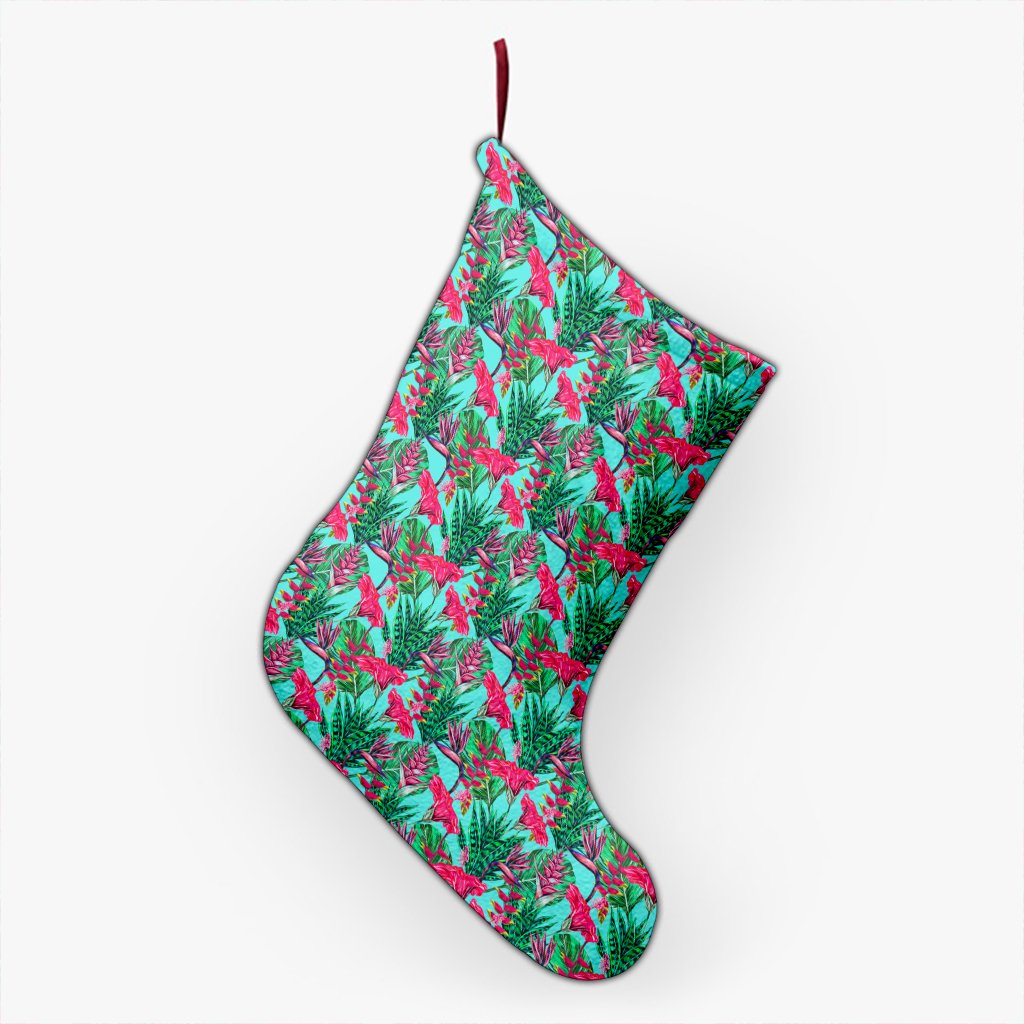 Tropical Strelitzia Blue Christmas Stocking 26 X 42 cm Black Christmas Stocking - Polynesian Pride