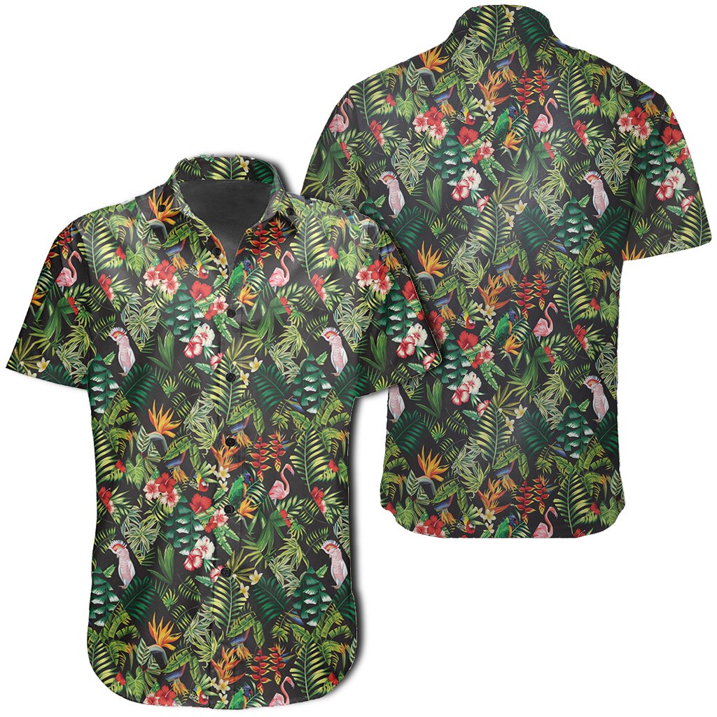Hawaiian Shirt - Tropical Flamingo Hibiscus Shirt Unisex Black - Polynesian Pride