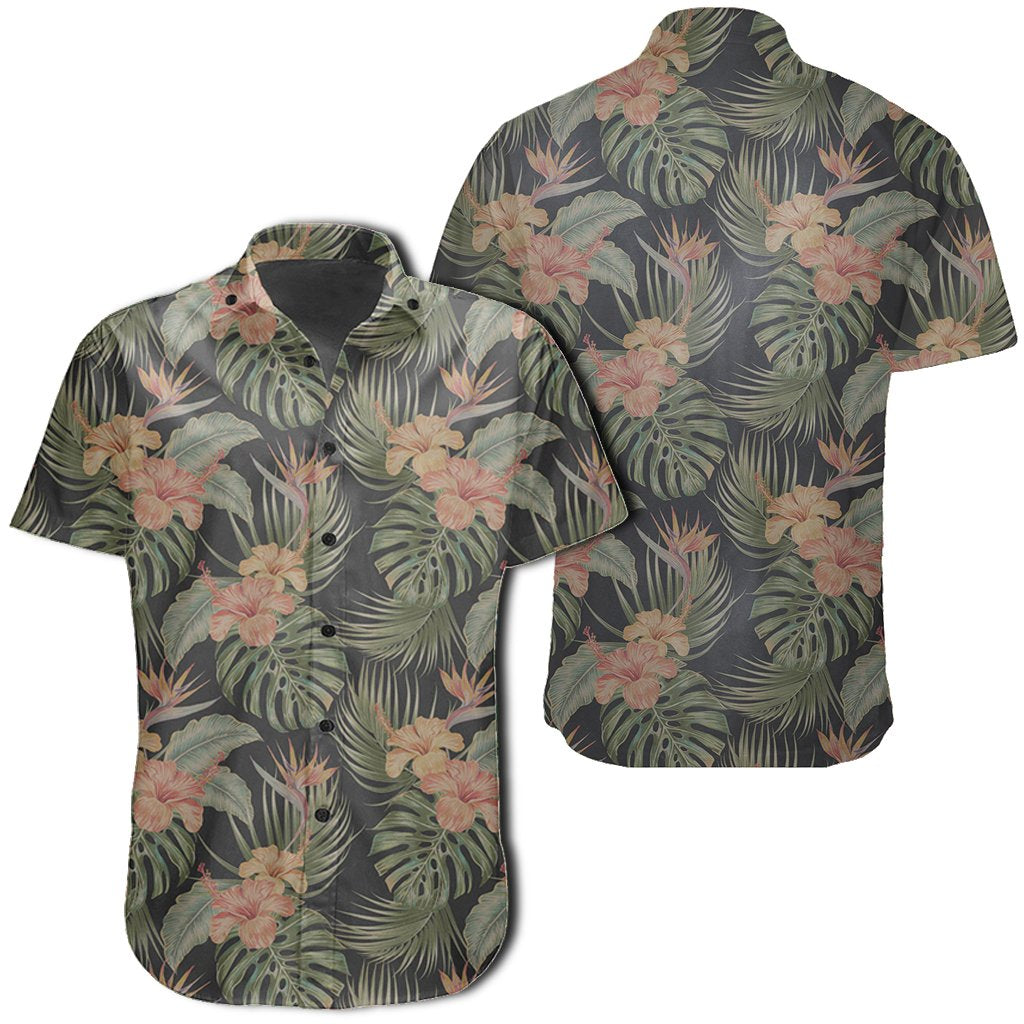 Hawaiian Shirt - Tropical Hibiscus Monstera Leaf Shirt Unisex Black - Polynesian Pride