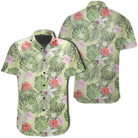 Hawaiian Shirt - Tropical Hibiscus, Plumeria Green Shirt Unisex Black - Polynesian Pride