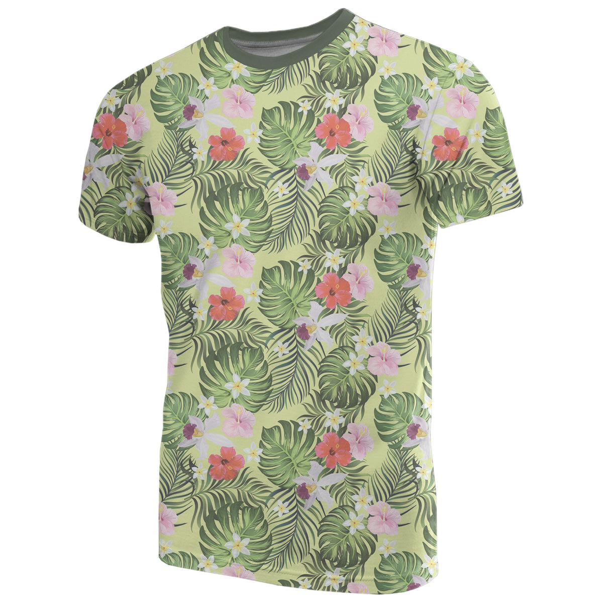Hawaii Tropical Hibiscus, Plumeria Green T Shirt - Polynesian Pride