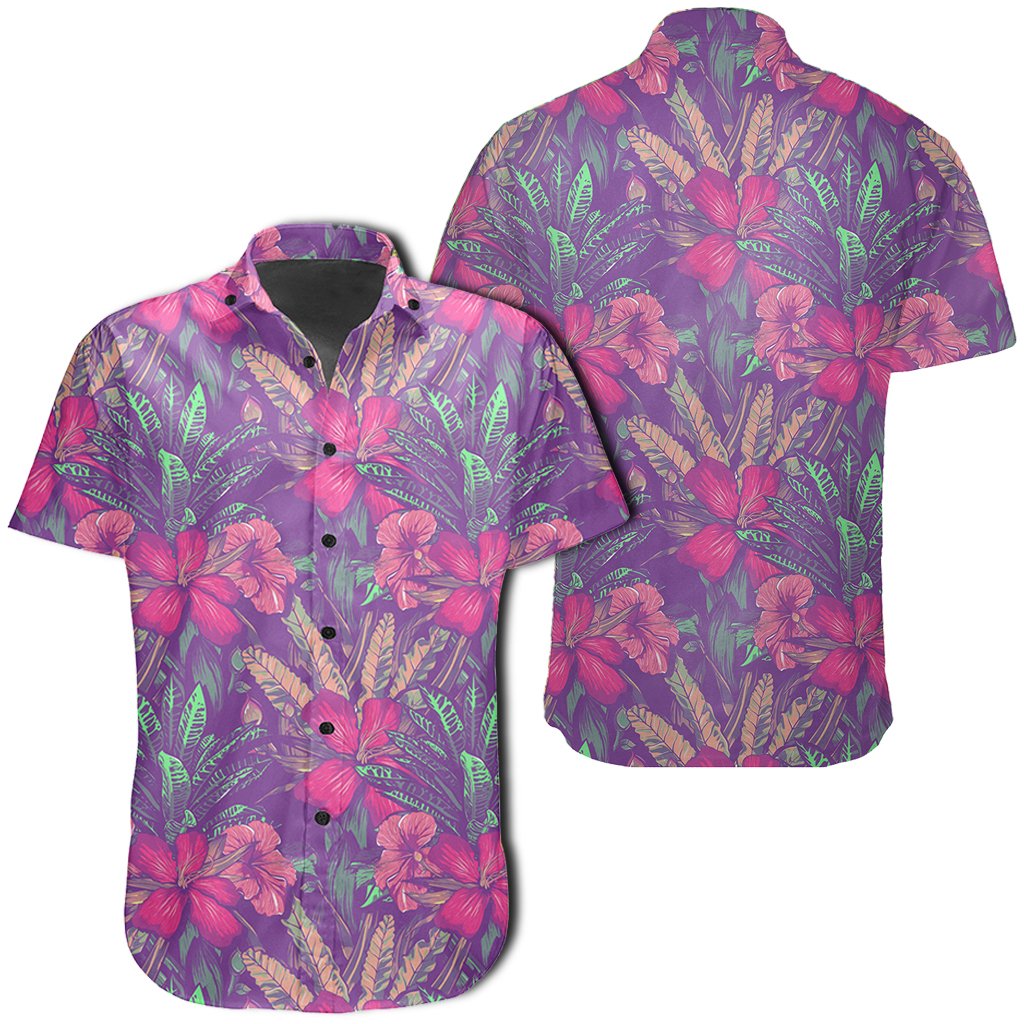 Hawaiian Shirt - Tropical Hibiscus Purple Shirt Unisex Black - Polynesian Pride