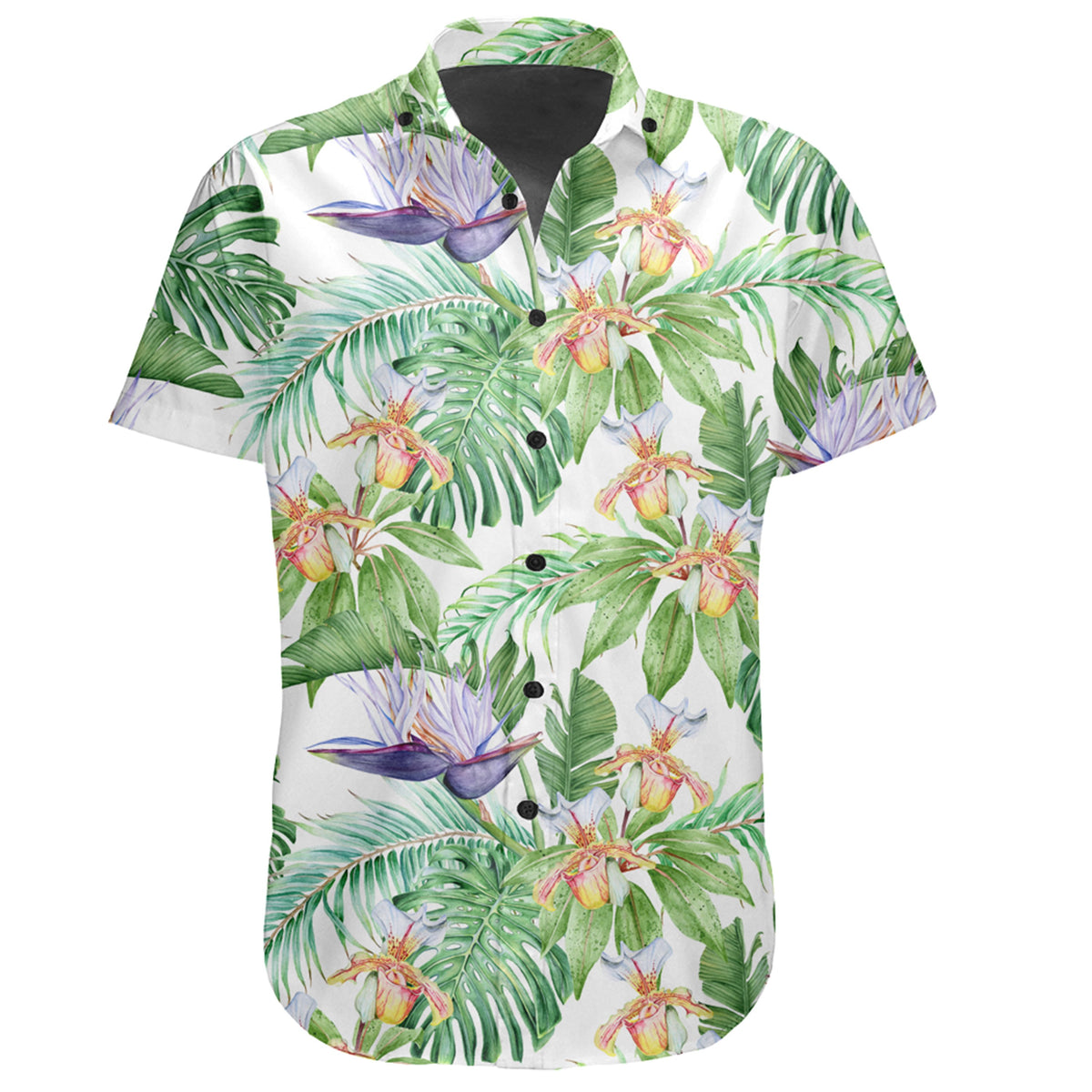 Hawaiian Shirt - Tropical Orange Orchids Strelitzia Monstera Shirt - Polynesian Pride