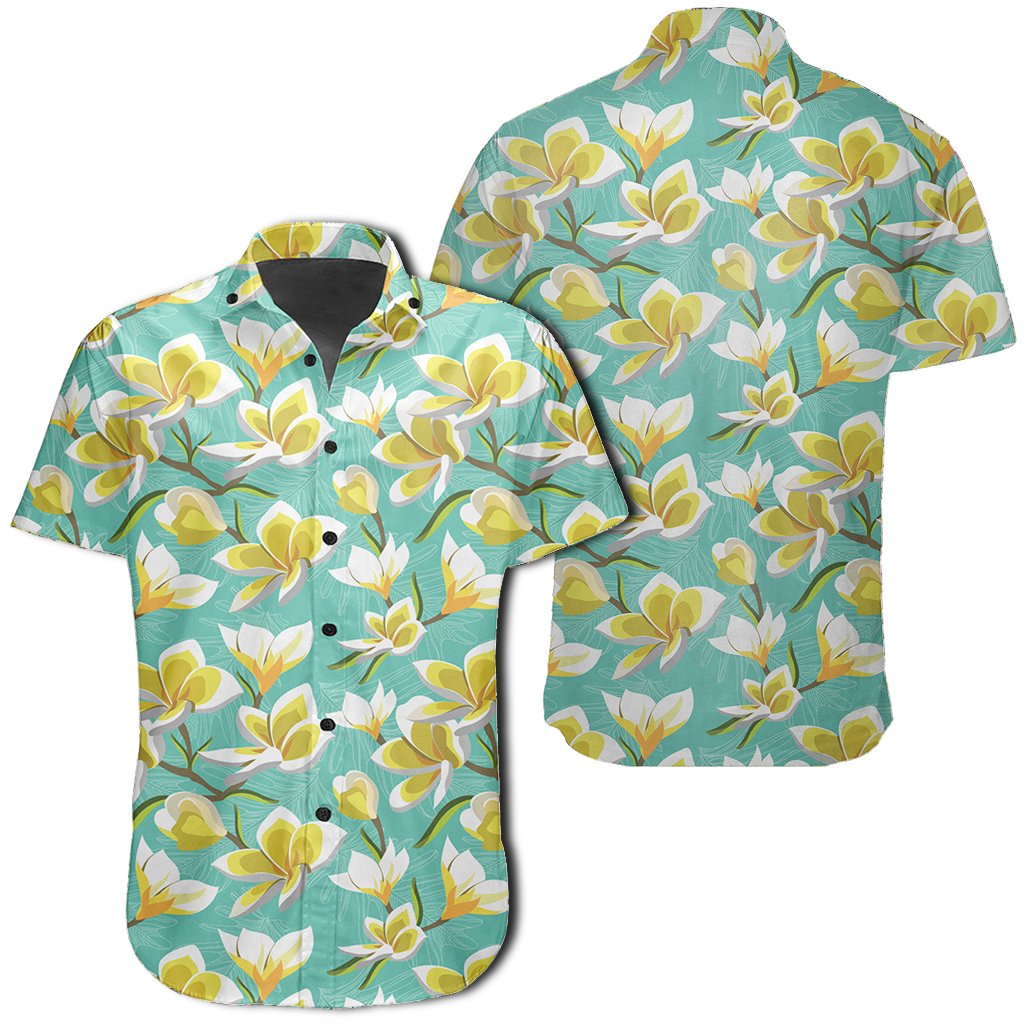 Hawaiian Shirt - Tropical Plumeria Blue Shirt Unisex Black - Polynesian Pride