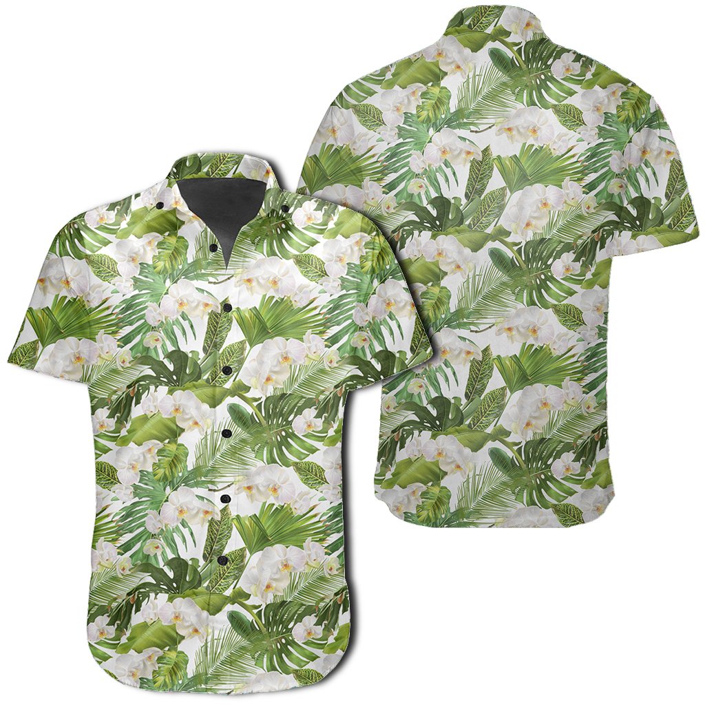 Hawaiian Shirt - Tropical Plumeria White Shirt Unisex Black - Polynesian Pride
