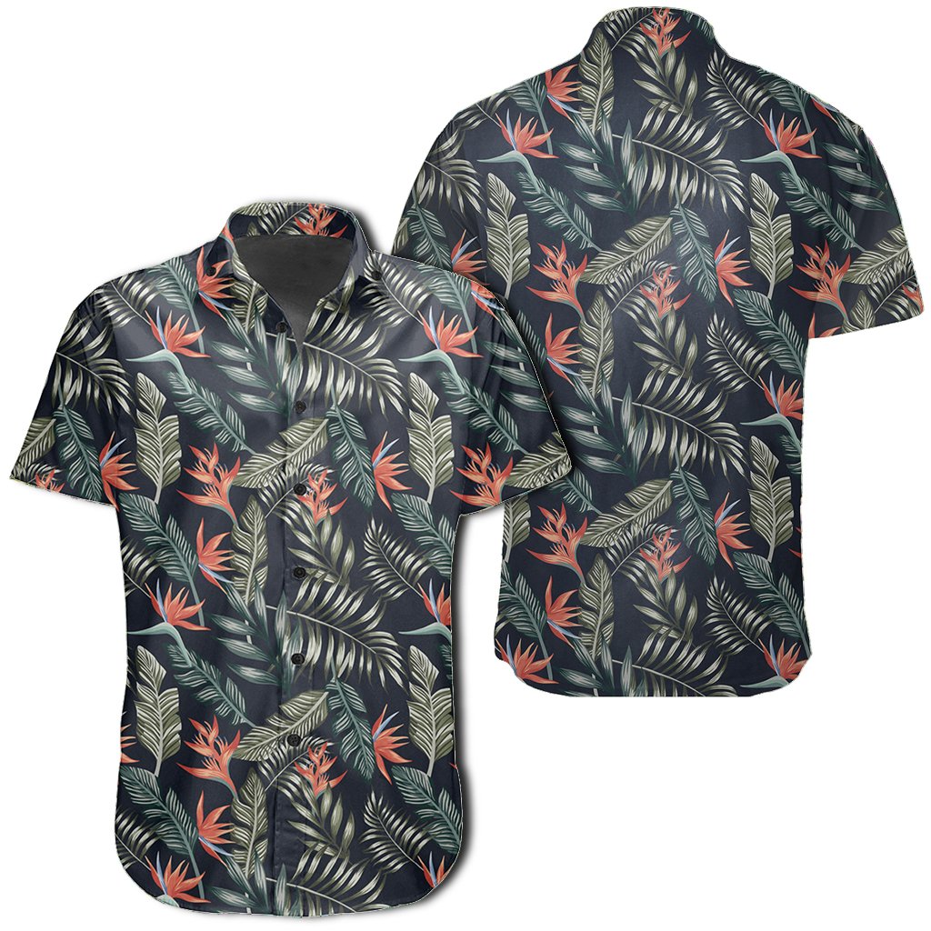 Hawaiian Shirt - Tropical Strelitzia Black Shirt Unisex Black - Polynesian Pride
