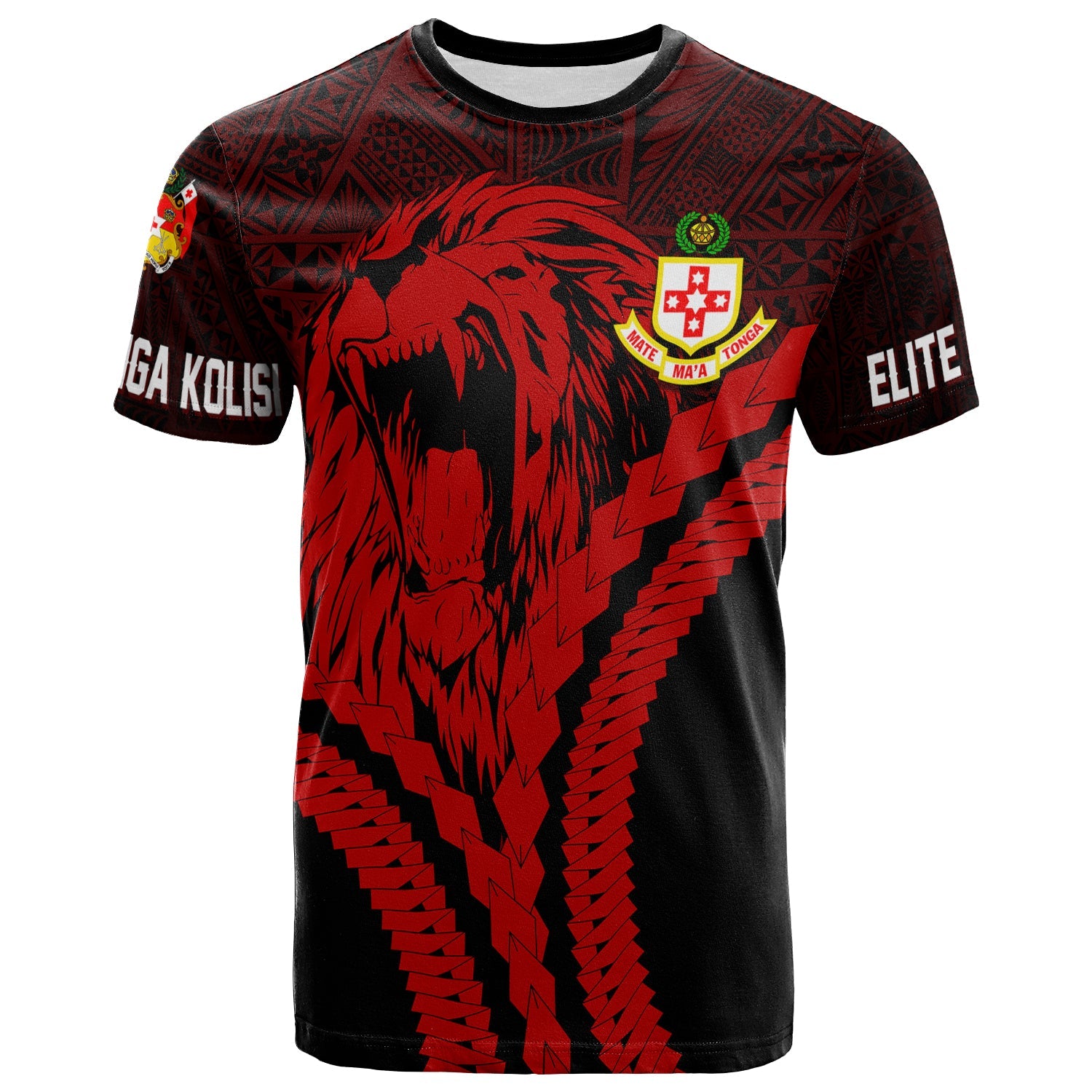 Kolisi Tonga Atele Custom T Shirt Roaring Lion LT7 Black - Polynesian Pride