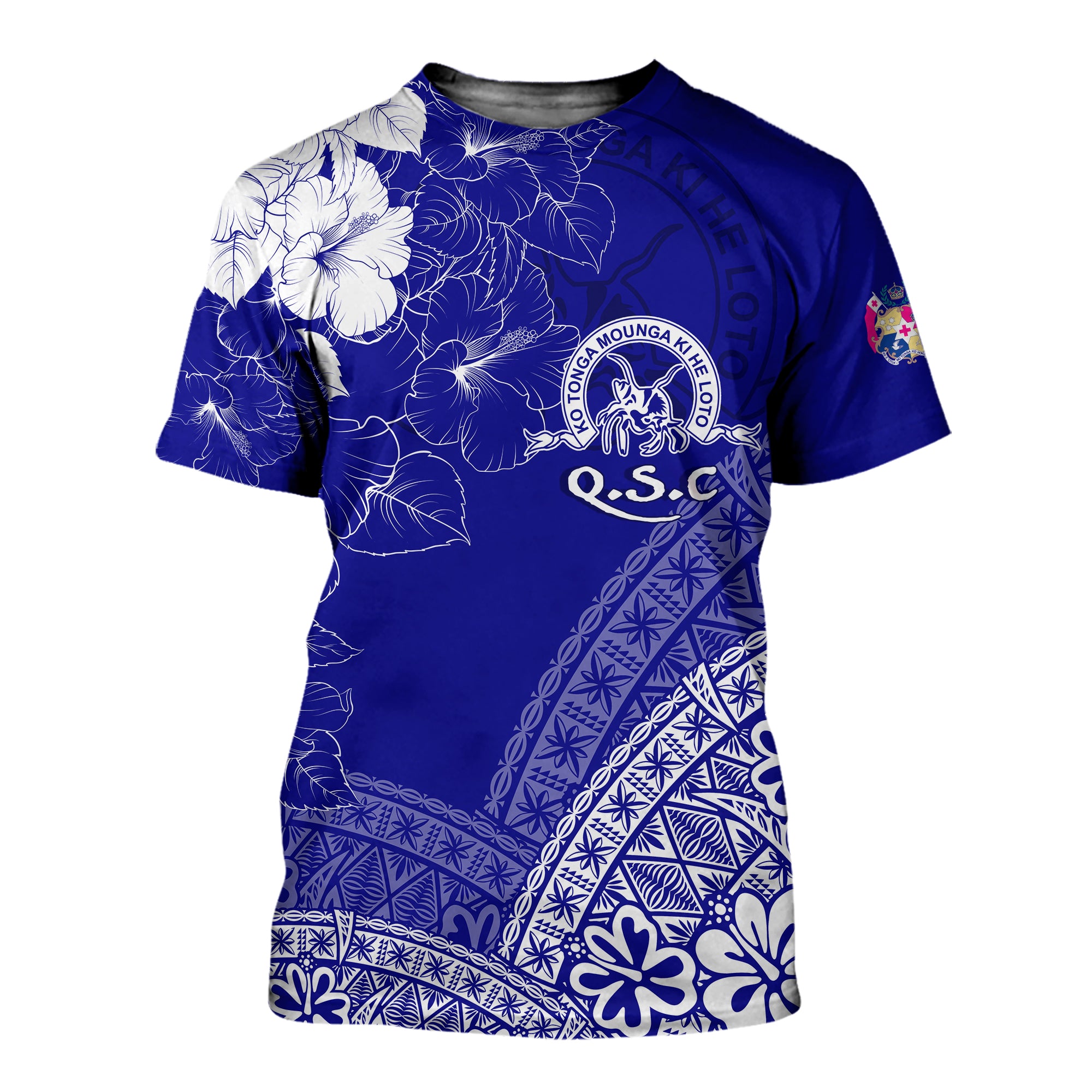 Custom Tonga Kolisi Kuini Salote T Shirt QSC Floral Tapa LT7 Unisex Blue - Polynesian Pride