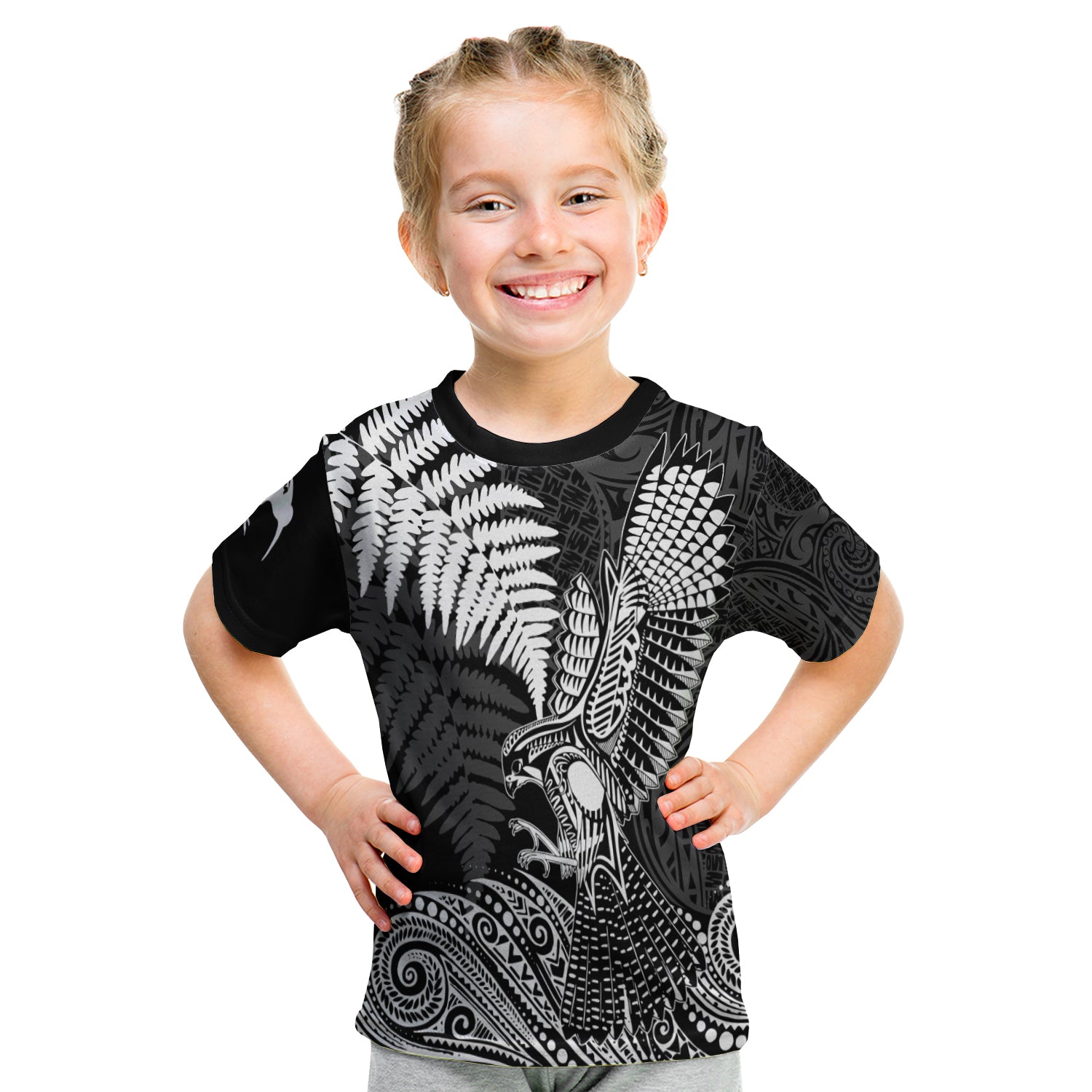 (Custom Personalized) Aotearoa Silver Fern Kid T Shirt Flying KRearea LT7 Youth XL Size14 - Polynesian Pride