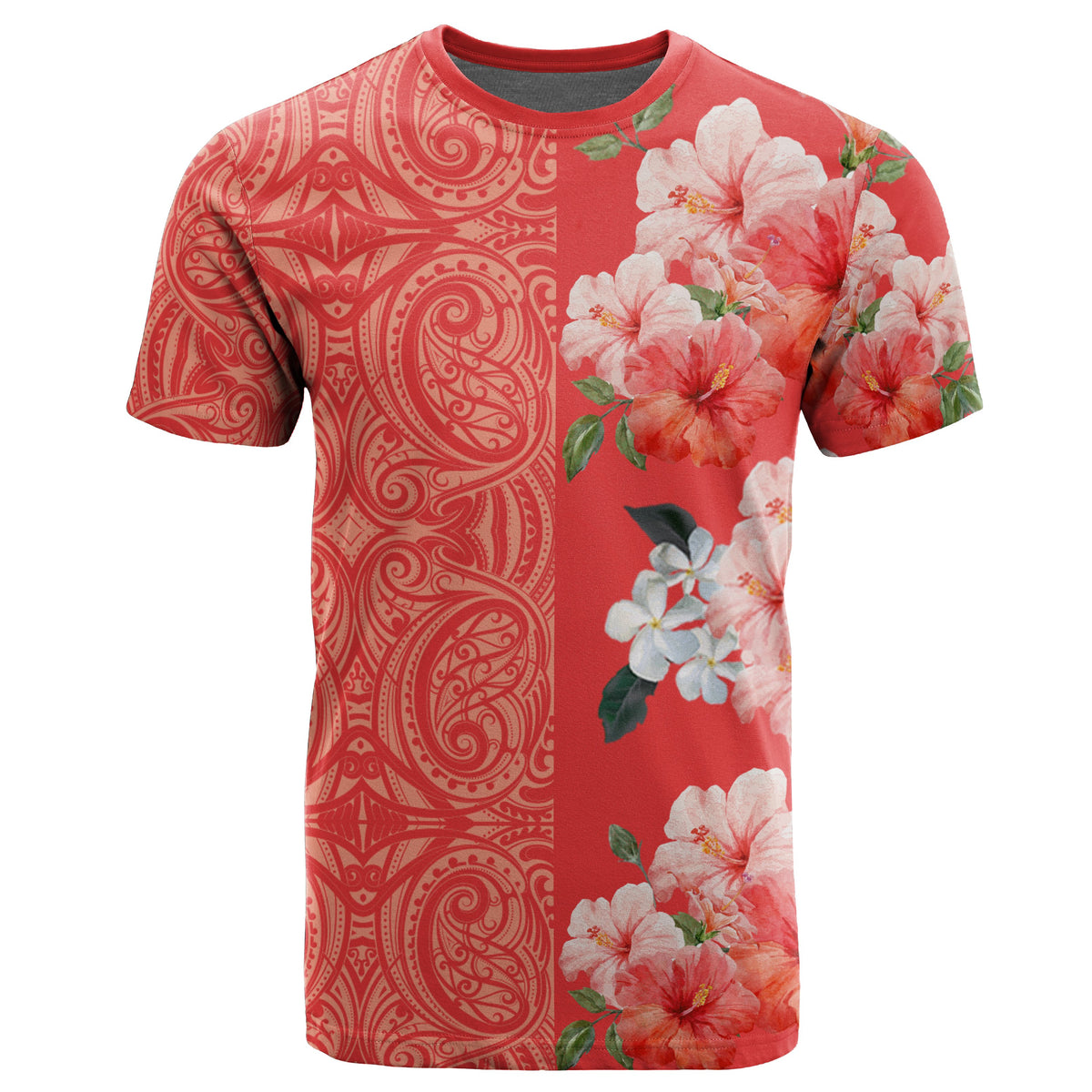 Hawaii Hibiscus Flower Polynesian T Shirt Curtis Style Orange - Polynesian Pride
