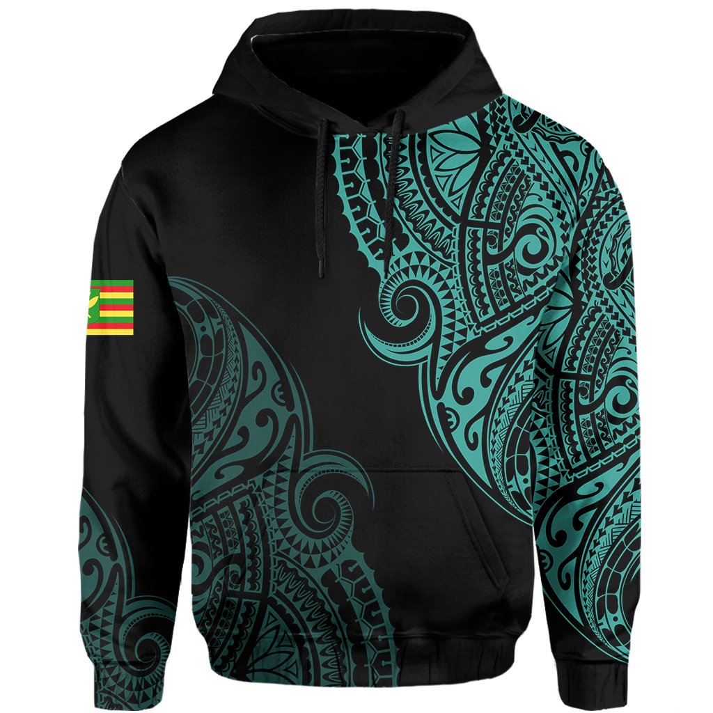 Personalized Hawaii Kanaka Map Polynesian Warrior Ikaika Hoodie William Style Turquoise - Polynesian Pride