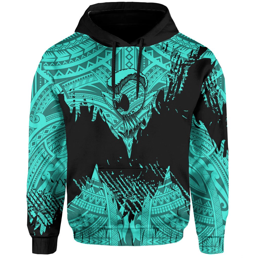 Hawaii Polynesian Hoodie Warrior Ikaika Benjamin Style Turquoise - Polynesian Pride