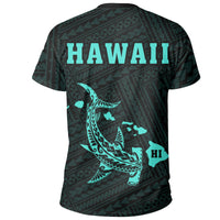Hawaii Kakau Hammerhead Shark T Shirt Turquoise - Polynesian Pride