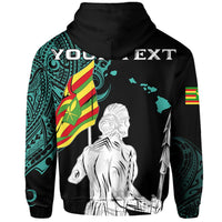 Personalized Hawaii Kanaka Map Polynesian Warrior Ikaika Hoodie William Style Turquoise - Polynesian Pride