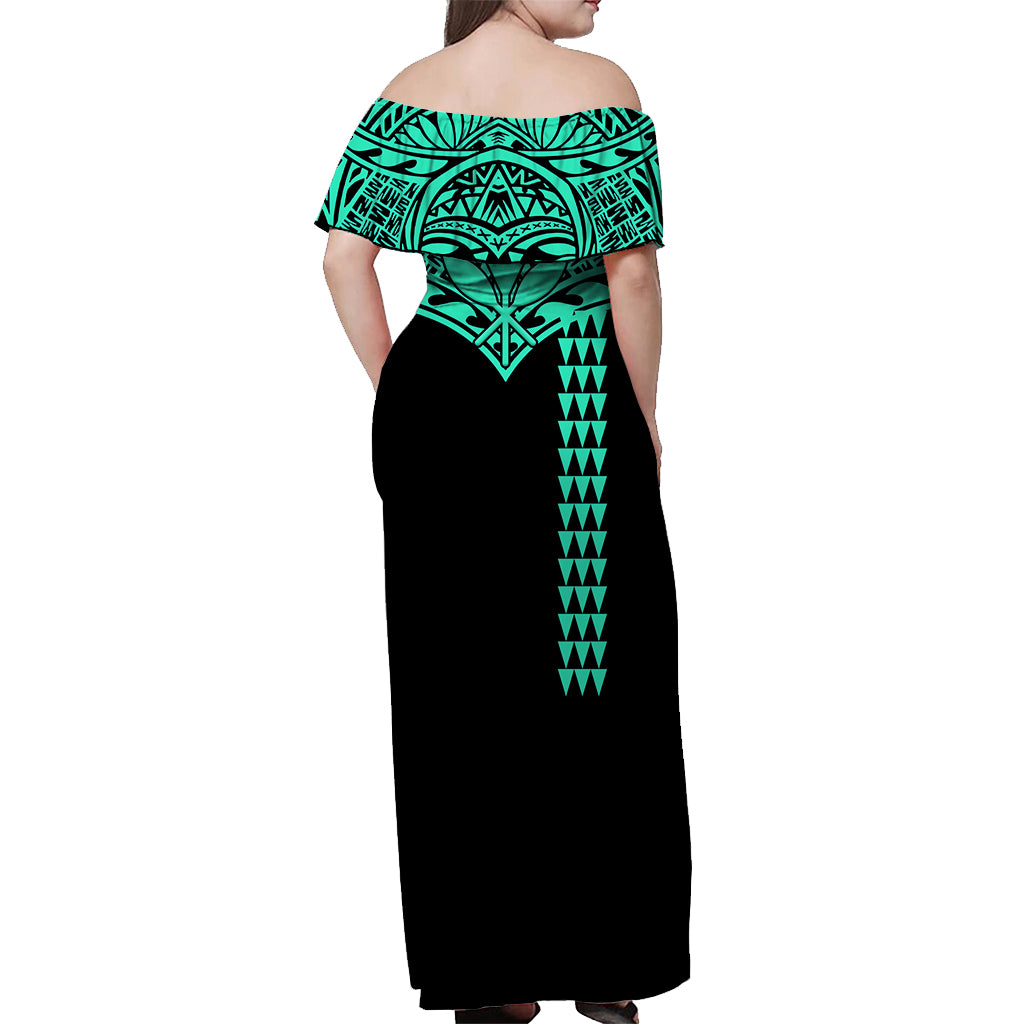 Hawaii Polynesian Tribal Off Shoulder Dress Turquoise - LT12 - Polynesian Pride