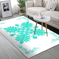 Hawaiian Quilt Maui Plant And Hibiscus Pattern Area Rug - Turquoise White - AH - Polynesian Pride