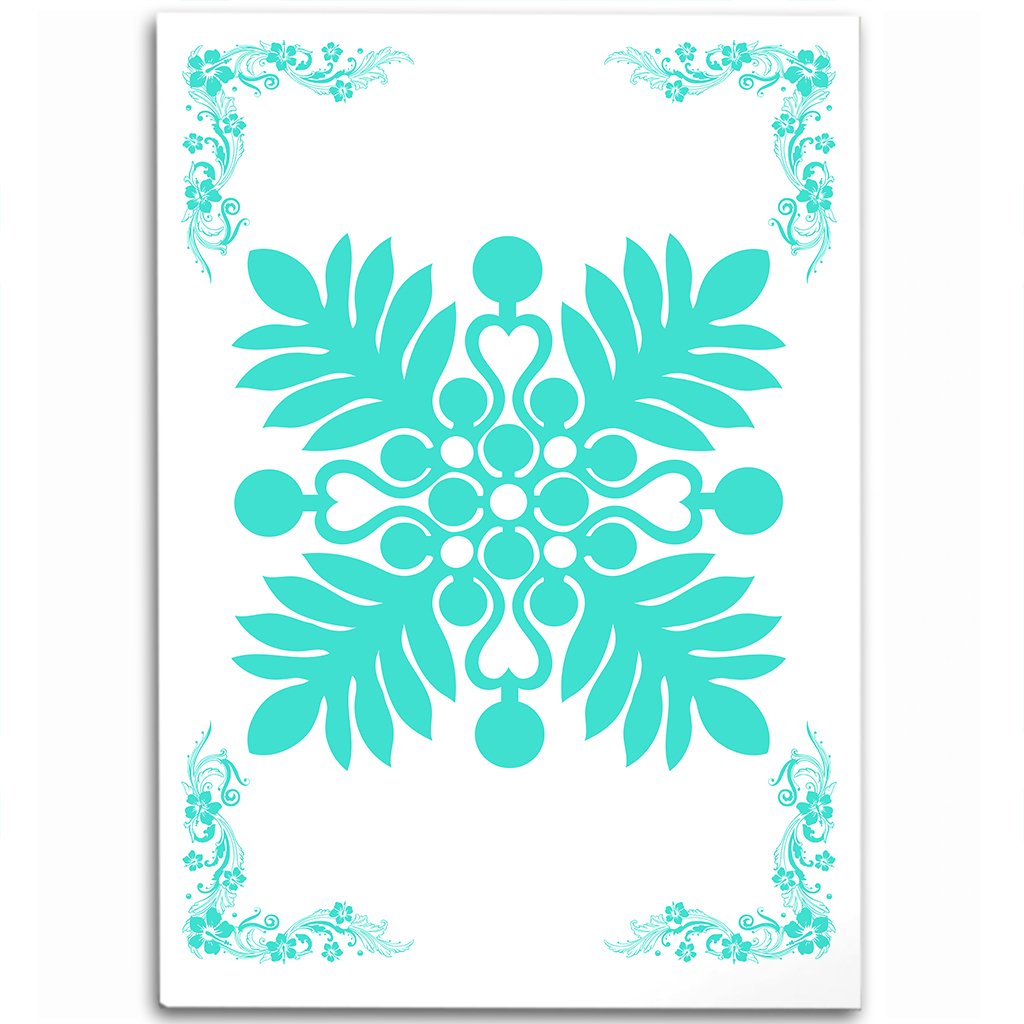 Hawaiian Quilt Maui Plant And Hibiscus Pattern Area Rug - Turquoise White - AH Turquoise - Polynesian Pride