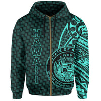 Hawaii Polynesian Zipper Hoodie Turquoise Emboss Style - Polynesian Pride