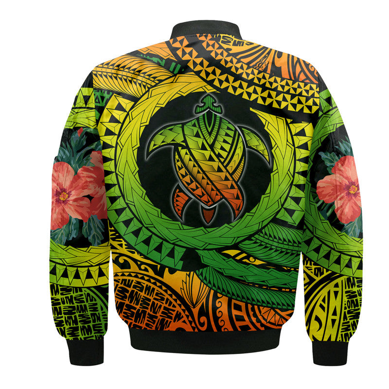 Polynesian Turtle Bomber Jacket Circle Turtle Hibiscus Reggae LT9 - Polynesian Pride