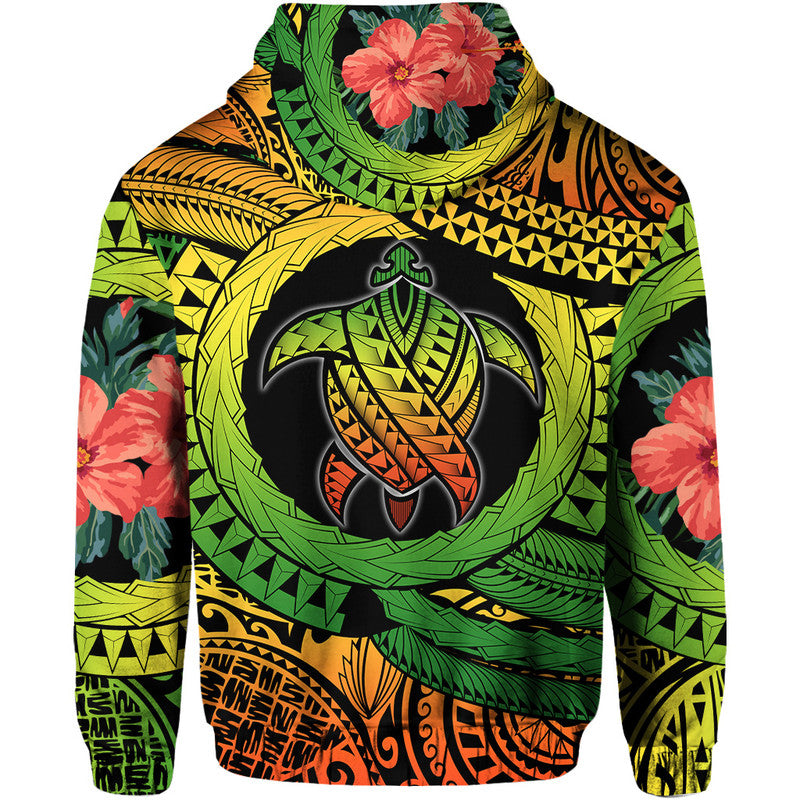 Polynesian Turtle Hoodie Circle Turtle Hibiscus Reggae LT9 - Polynesian Pride