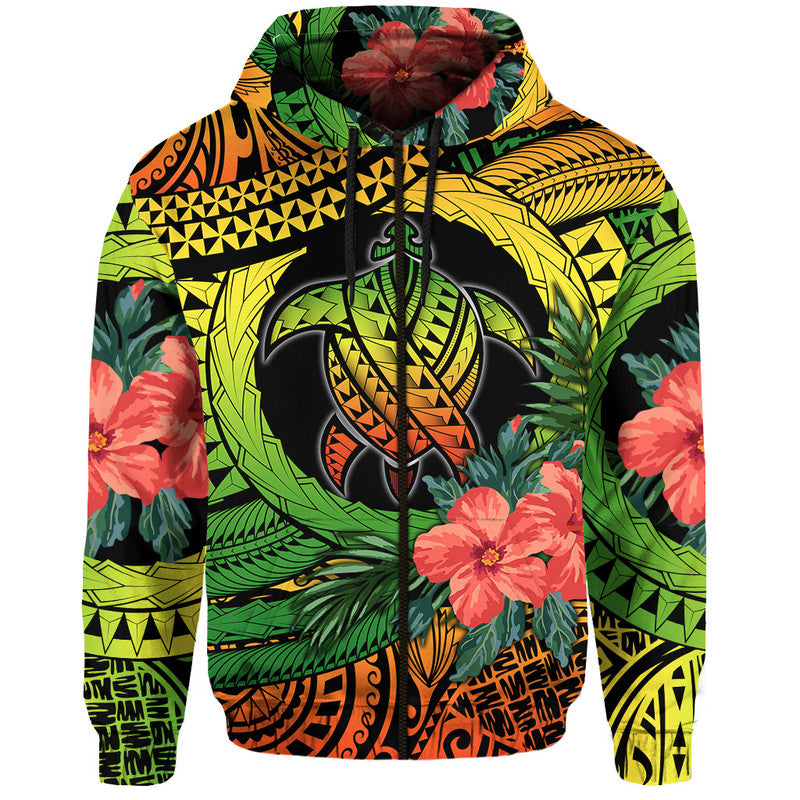 Polynesian Turtle Hoodie Circle Turtle Hibiscus Reggae LT9 - Polynesian Pride
