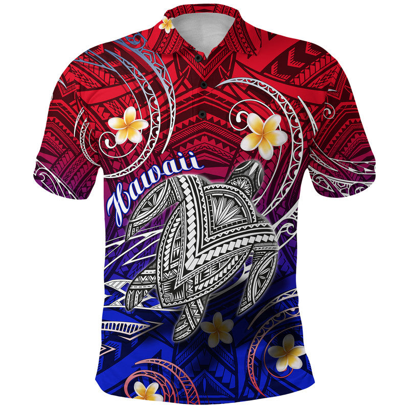 Custom Hawaii Polo Shirt Hawaiian Turtle Plumeria Mixed Polynesian Style LT9 Adult Gradient - Polynesian Pride