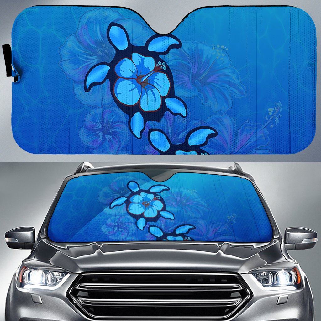 Turtle Hibiscus Ocean Car Sun Shade AH Auto Sun Shade Universal Fit White - Polynesian Pride