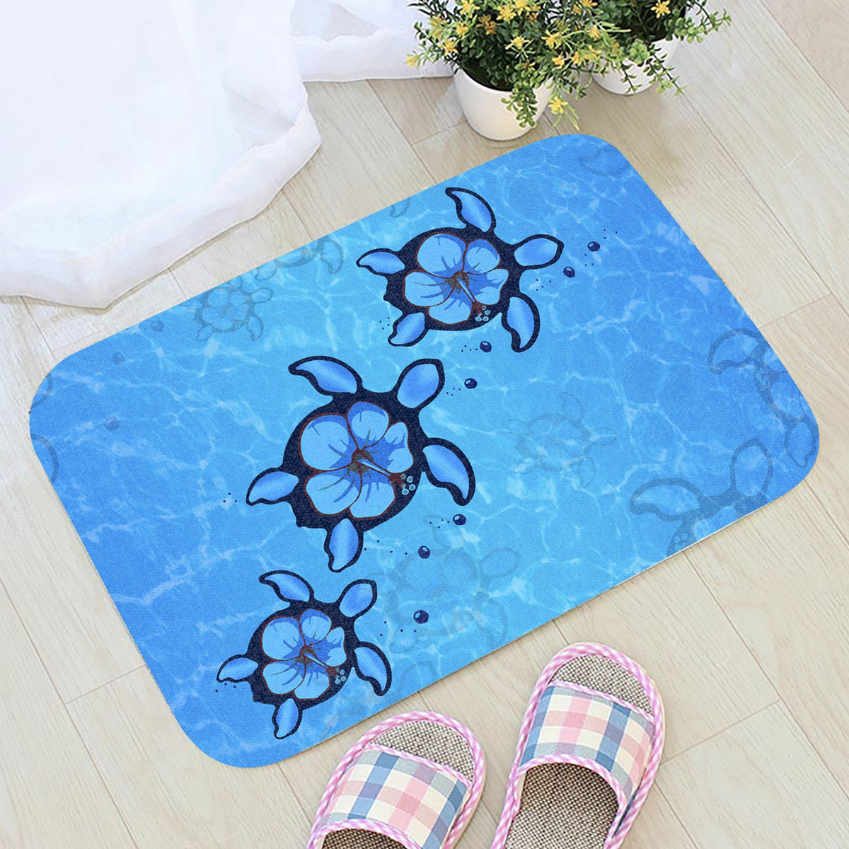 Turtle Hibiscus Swim In Sea Door Mat AH - Polynesian Pride