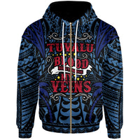 Tuvalu Zip up Hoodie Blood Runs Through My Veins Style Flag Unisex Blue - Polynesian Pride