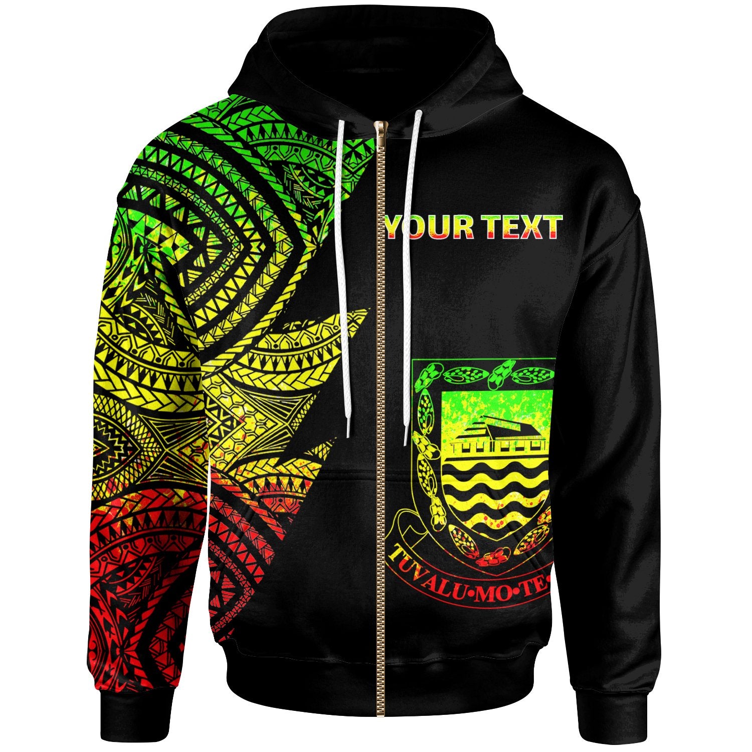 Tuvalu Custom Personalized Zip up Hoodie Flash Style Reggae Unisex Reggae - Polynesian Pride