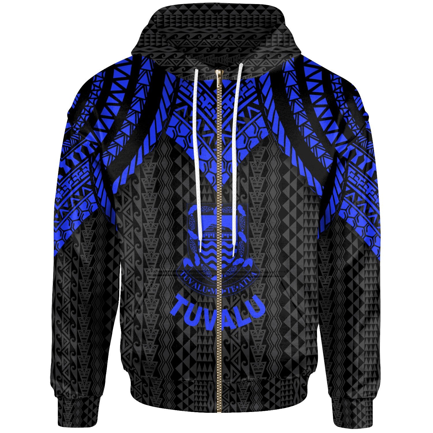 Tuvalu Zip up Hoodie Polynesian Armor Style Blue Unisex Blue - Polynesian Pride