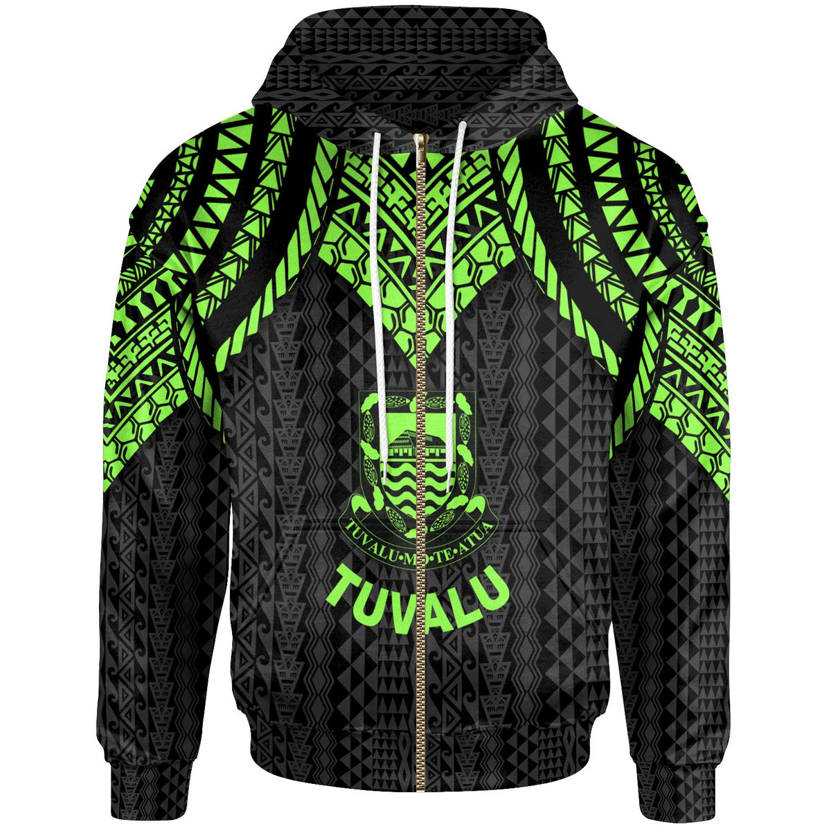 Tuvalu Zip up Hoodie Polynesian Armor Style Green Unisex Green - Polynesian Pride