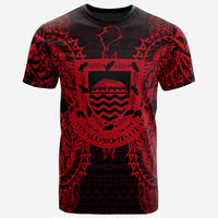 Tuvalu T Shirt Tuvaluan Coat of Arms Map Polynesian Tattoo Red Unisex Gold - Polynesian Pride