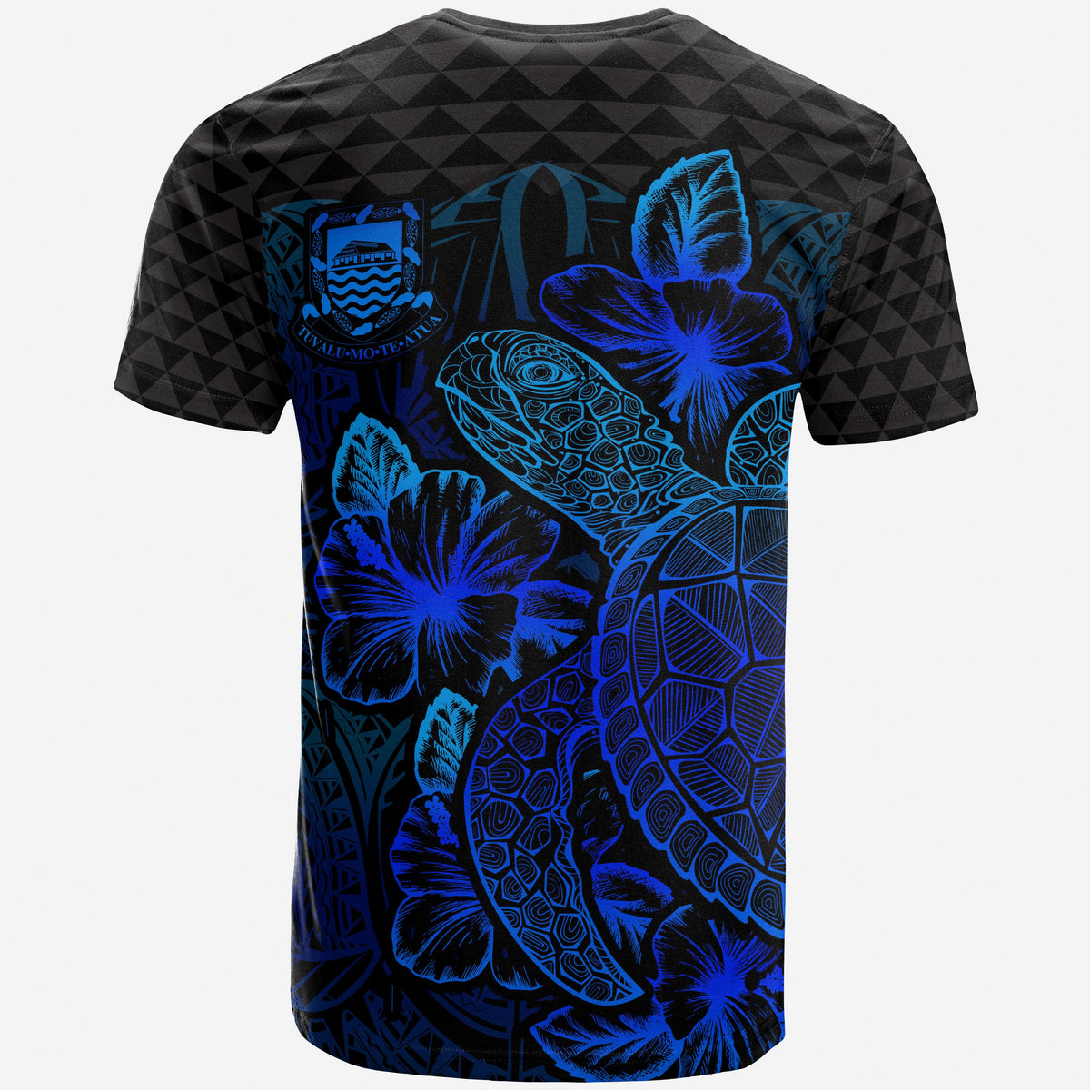 Tuvalu T Shirt Tuvaluan Coat of Arms Turtle Hibiscus Blue - Polynesian Pride