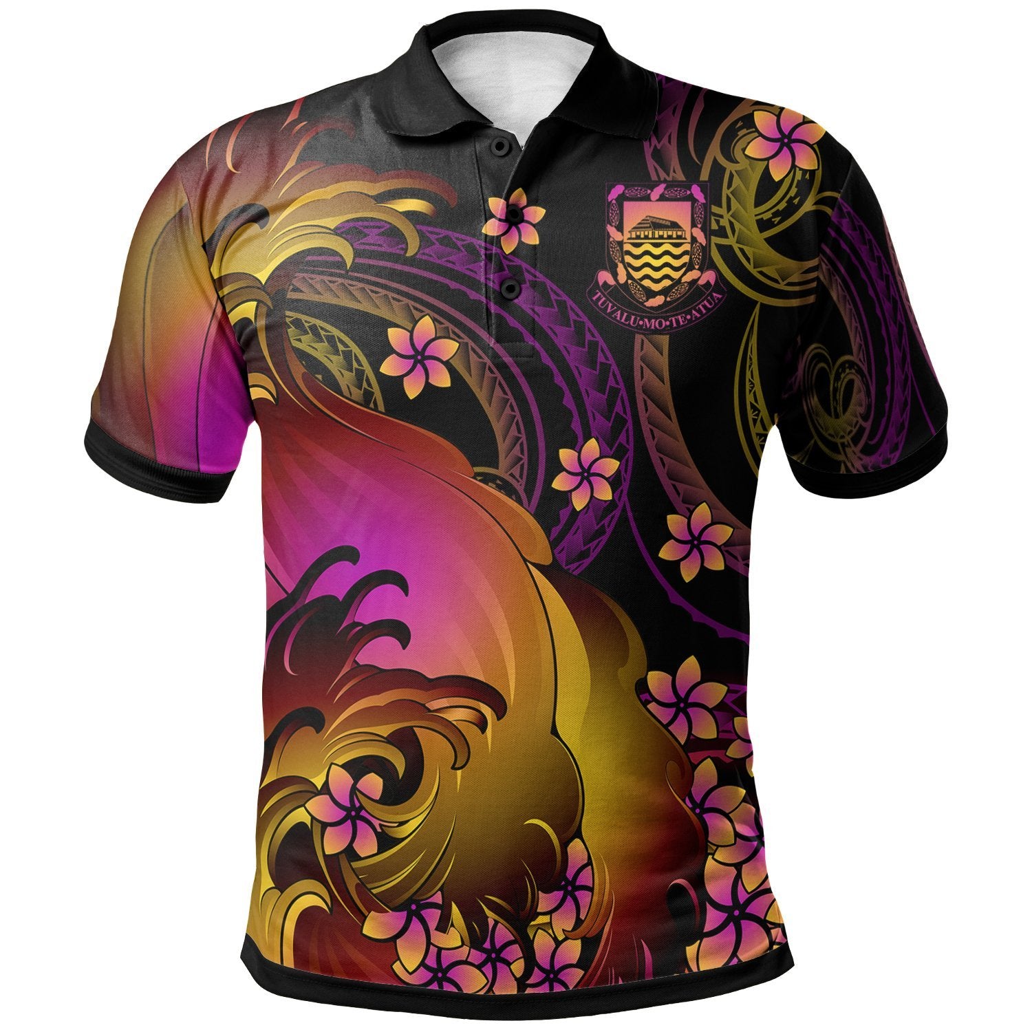 Tuvalu Polo Shirt Tuvalu in wave Unisex Black - Polynesian Pride