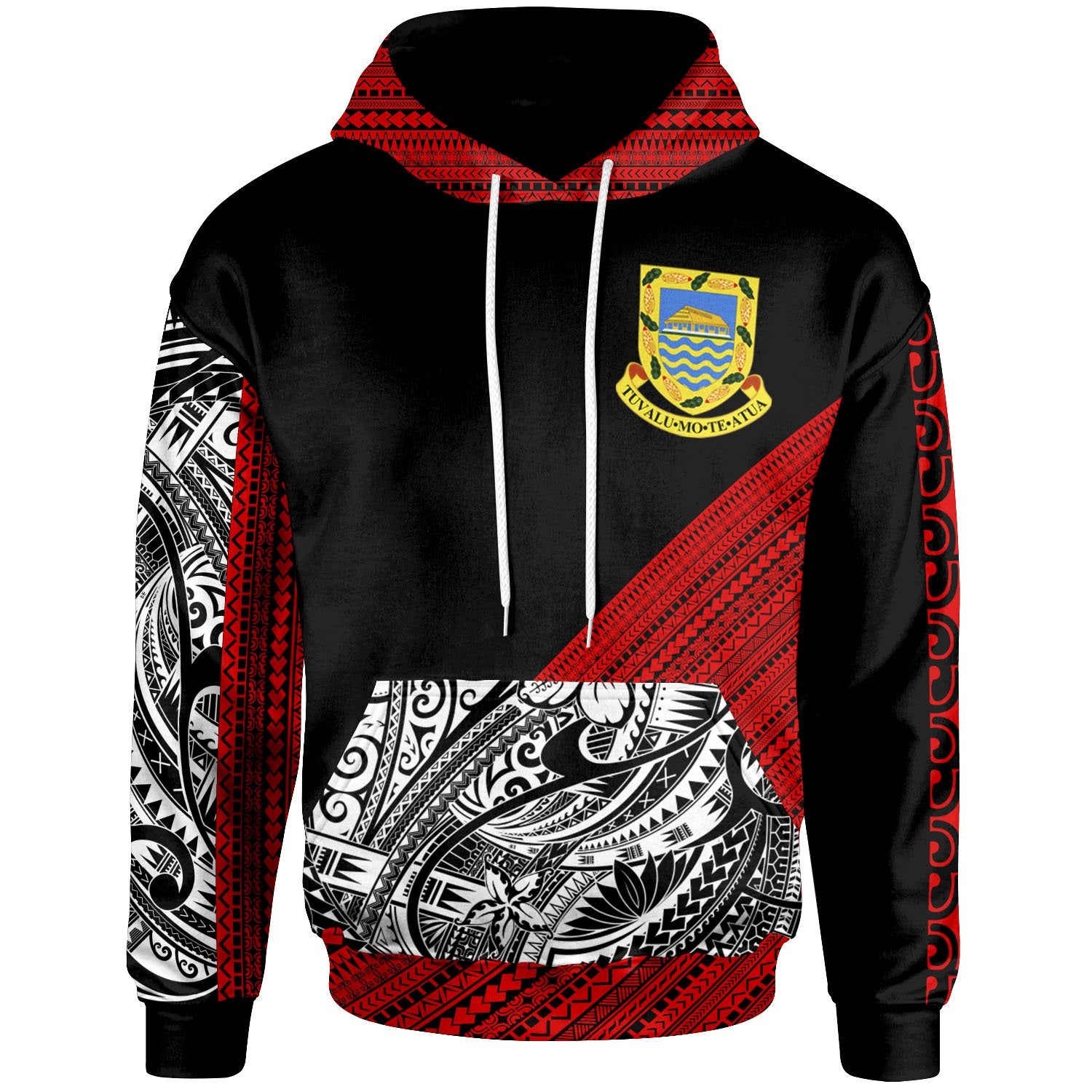 Tuvalu Custom Hoodie Polynesian Diagonal Pattern Red Unisex Red - Polynesian Pride