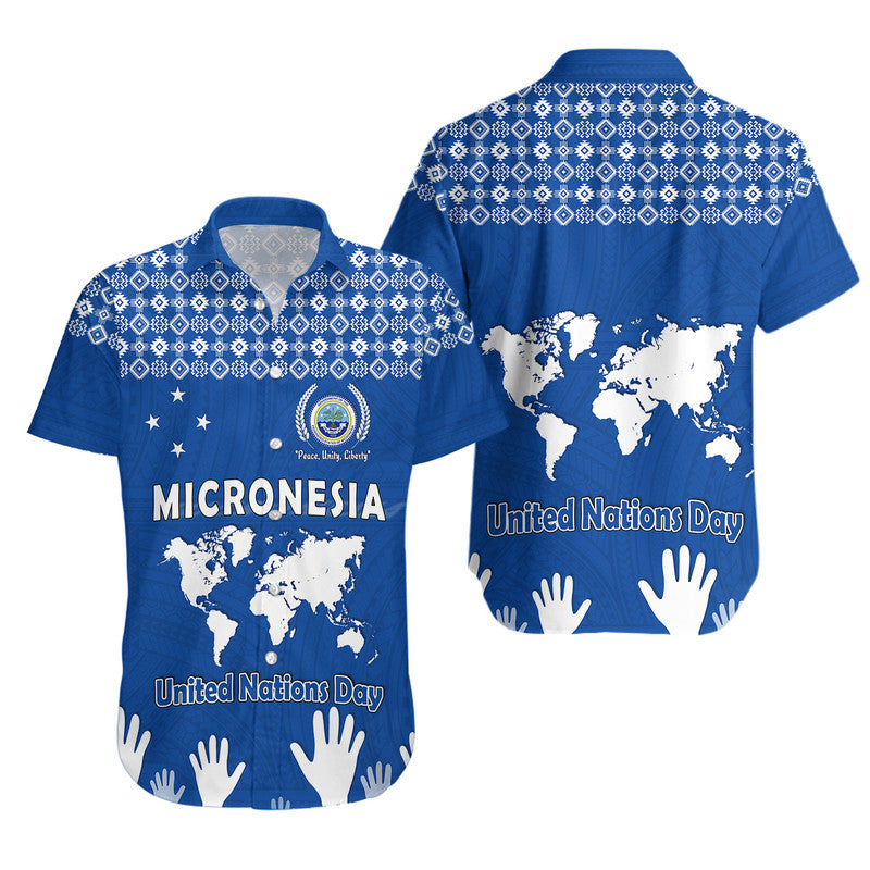 Federated States of Micronesia United Nations Day Hawaiian Shirt Blue Simple World Map Version LT9 Unisex Blue - Polynesian Pride