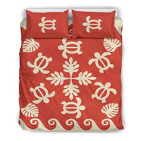Hawaiian Turtle Polynesian Bedding Set Red Color Art - Polynesian Pride