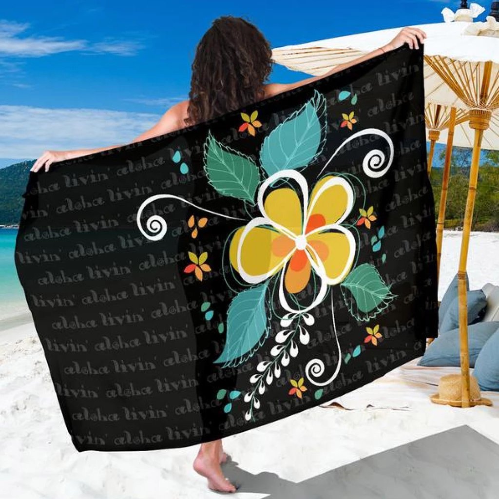 Aloha Hibiscus Sarong Sarong 44*66 Inch Black - Polynesian Pride