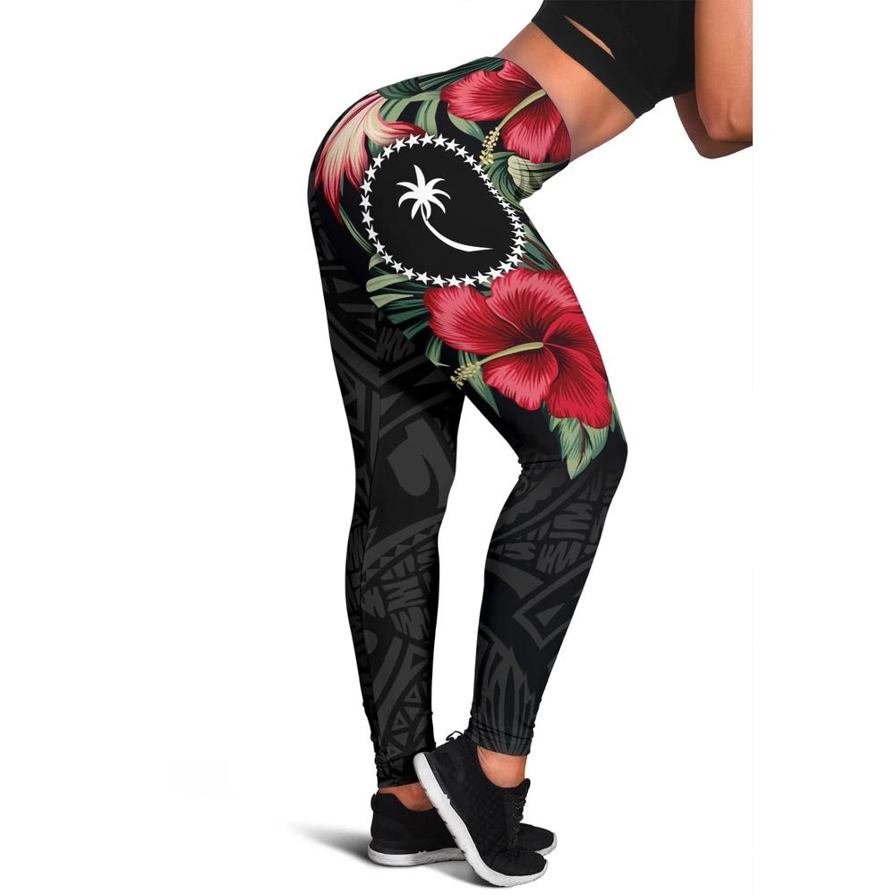 Chuuk Polynesian Leggings - Hibiscus Coat of Arms Black - Polynesian Pride