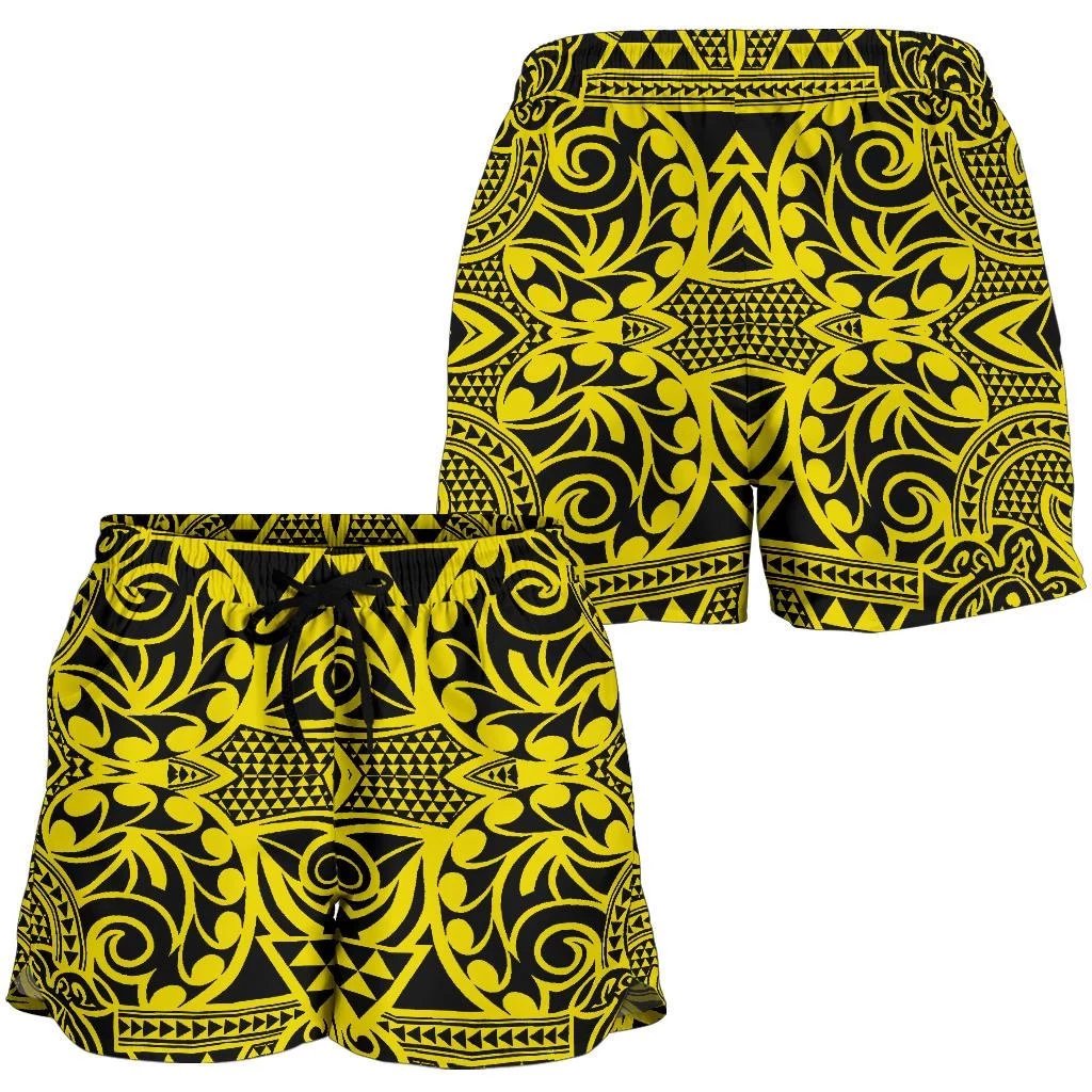 Polynesian Hawaiian Style Tribal Tattoo Yellow Women's Short Women Yellow - Polynesian Pride