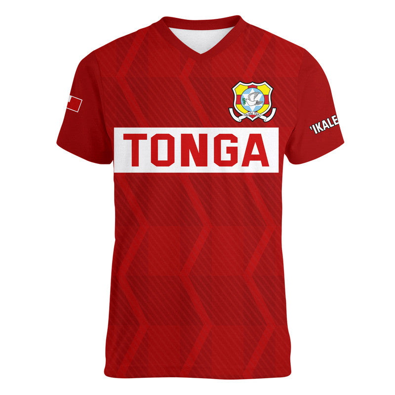 Tonga Rugby Sevens V-Neck T Shirt Sporty Style LT9 Female Red - Polynesian Pride