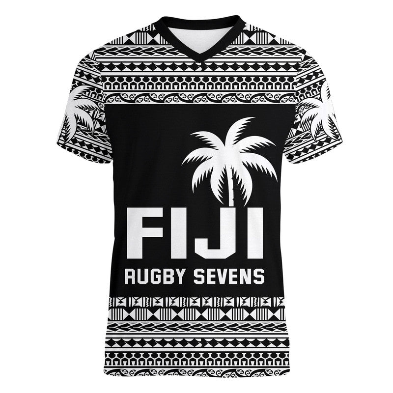 Fiji Rugby Sevens V-Neck T Shirt Simple Style LT9 Female Blue - Polynesian Pride