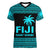 (Custom Personalised) Fiji Rugby Sevens V-Neck T Shirt Simple Blue Style LT9 Female Blue - Polynesian Pride