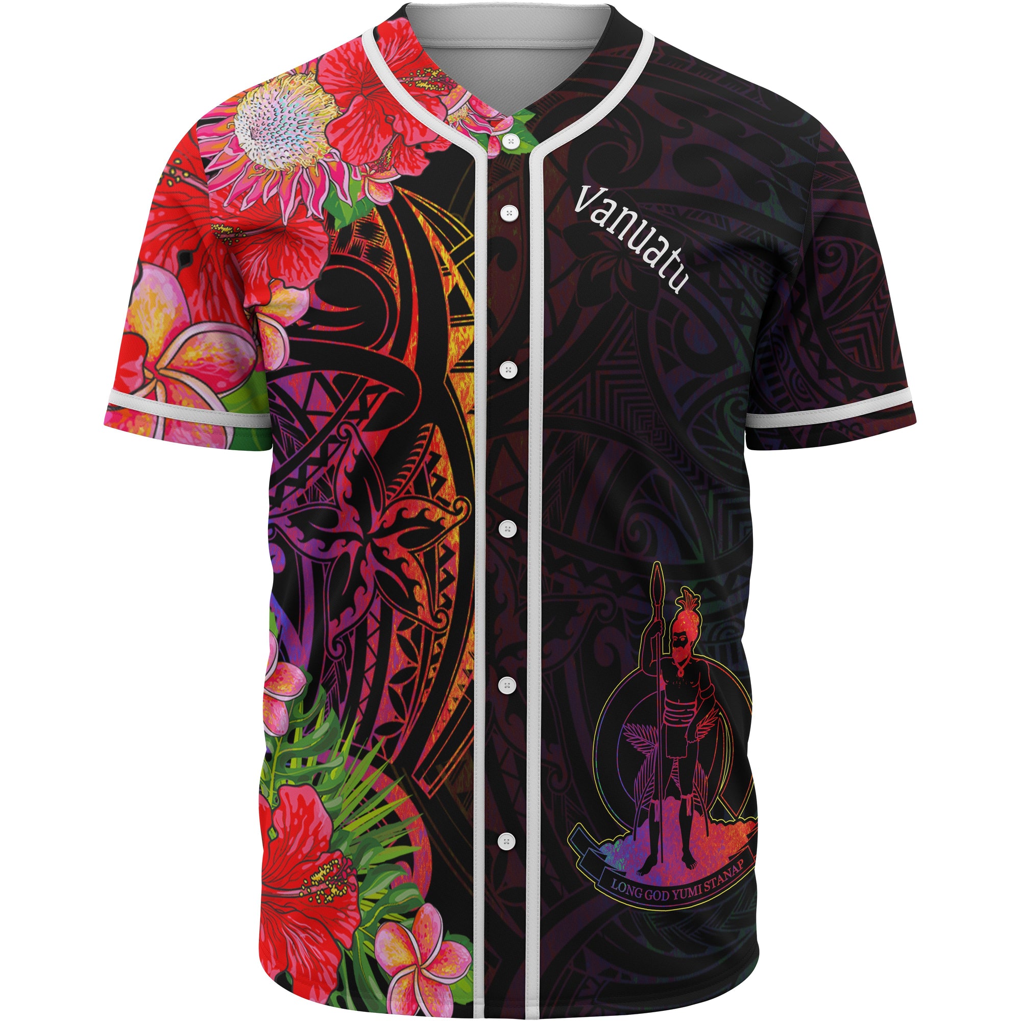 Vanuatu Baseball Shirt - Tropical Hippie Style Unisex Black - Polynesian Pride