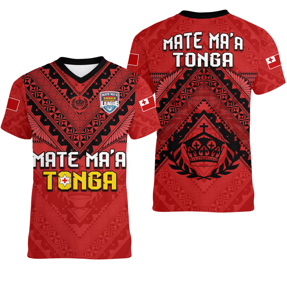 Tonga Rugby MMT V-Neck T Shirt Ngatu Mate Maa Tonga Simple LT13 Female Red - Polynesian Pride