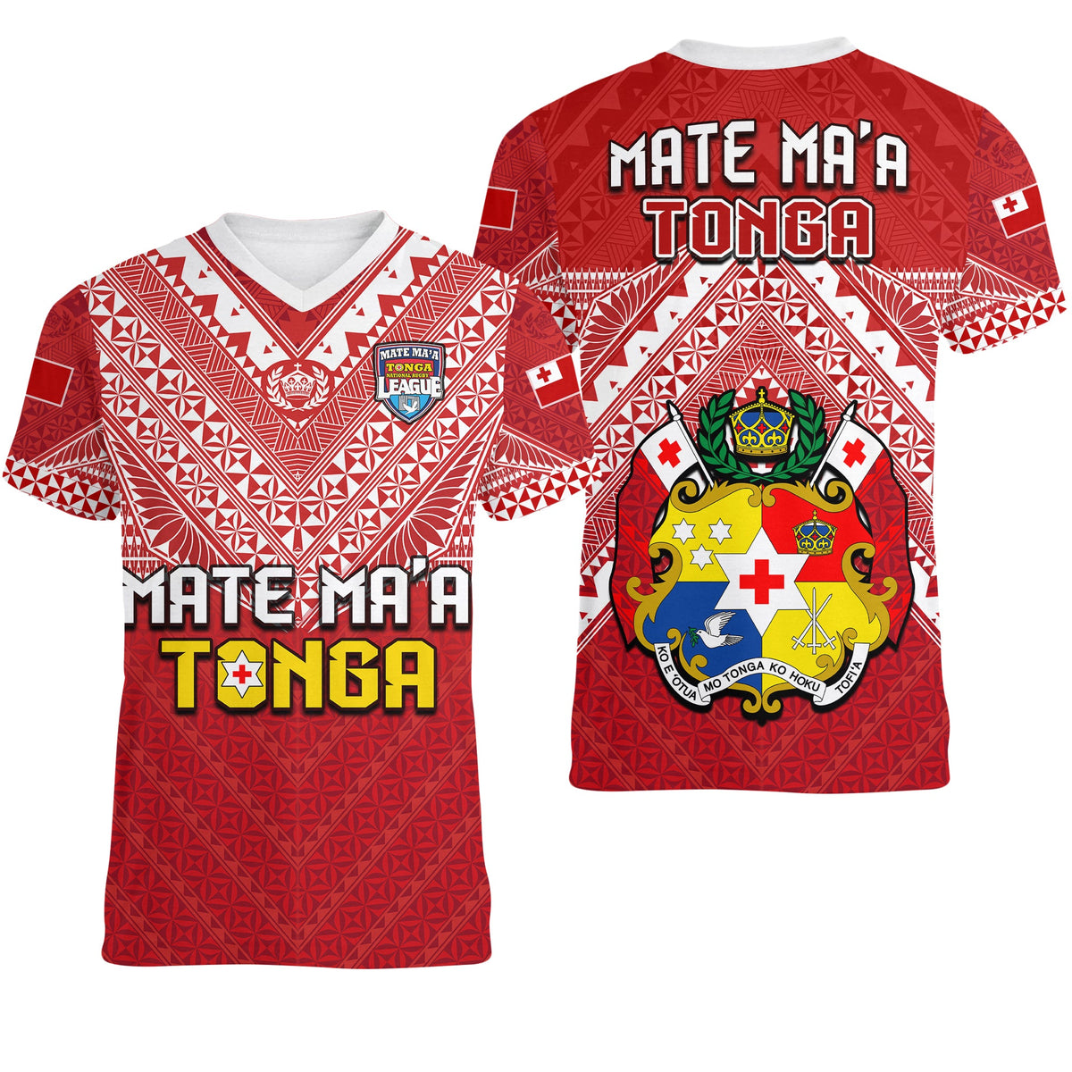 Tonga Rugby MMT V-Neck T Shirt Ngatu Mate Maa Tonga Special LT13 Female Red - Polynesian Pride