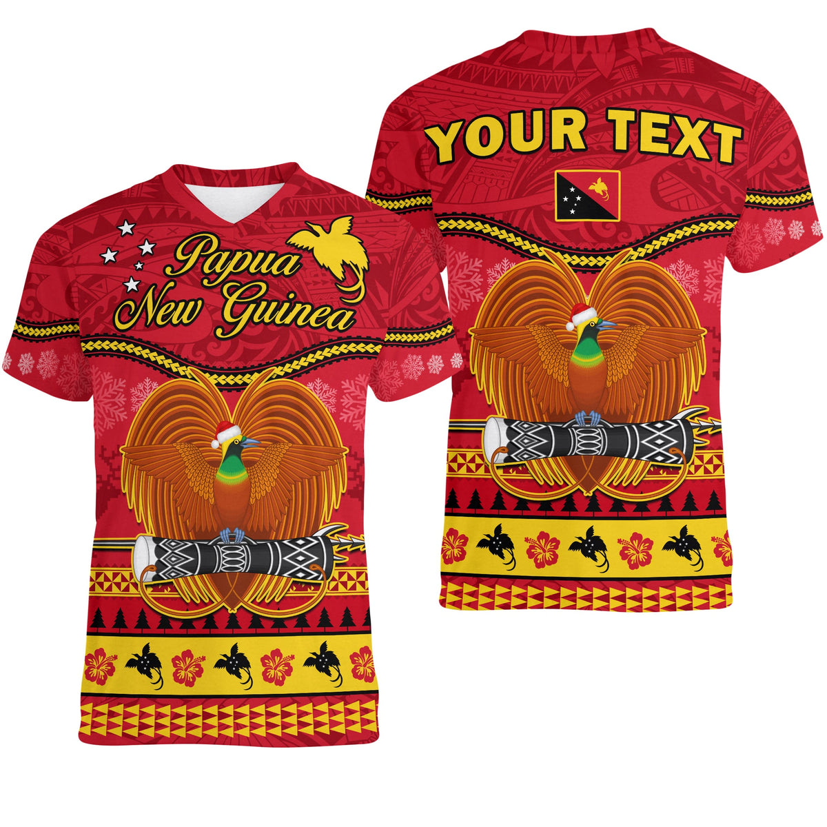 (Custom Personalised) Papua New Guinea Christmas V-Neck T Shirt Bird Of Paradise Bikpela Hamamas Blong Dispela Krismas LT14 Female Red - Polynesian Pride
