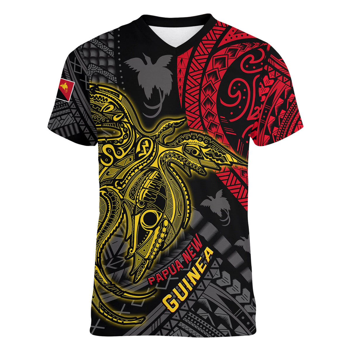 (Custom Text and Number) Papua New Guinea V Neck T Shirt Raggiana Birds of Paradise Happy 47th Independence Day LT13 - Polynesian Pride